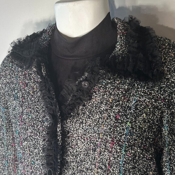 Berek Vintage SZL Black Tweed Wool Sweater Blazer Lace Chic Parisian Designer 90 - Picture 3 of 10